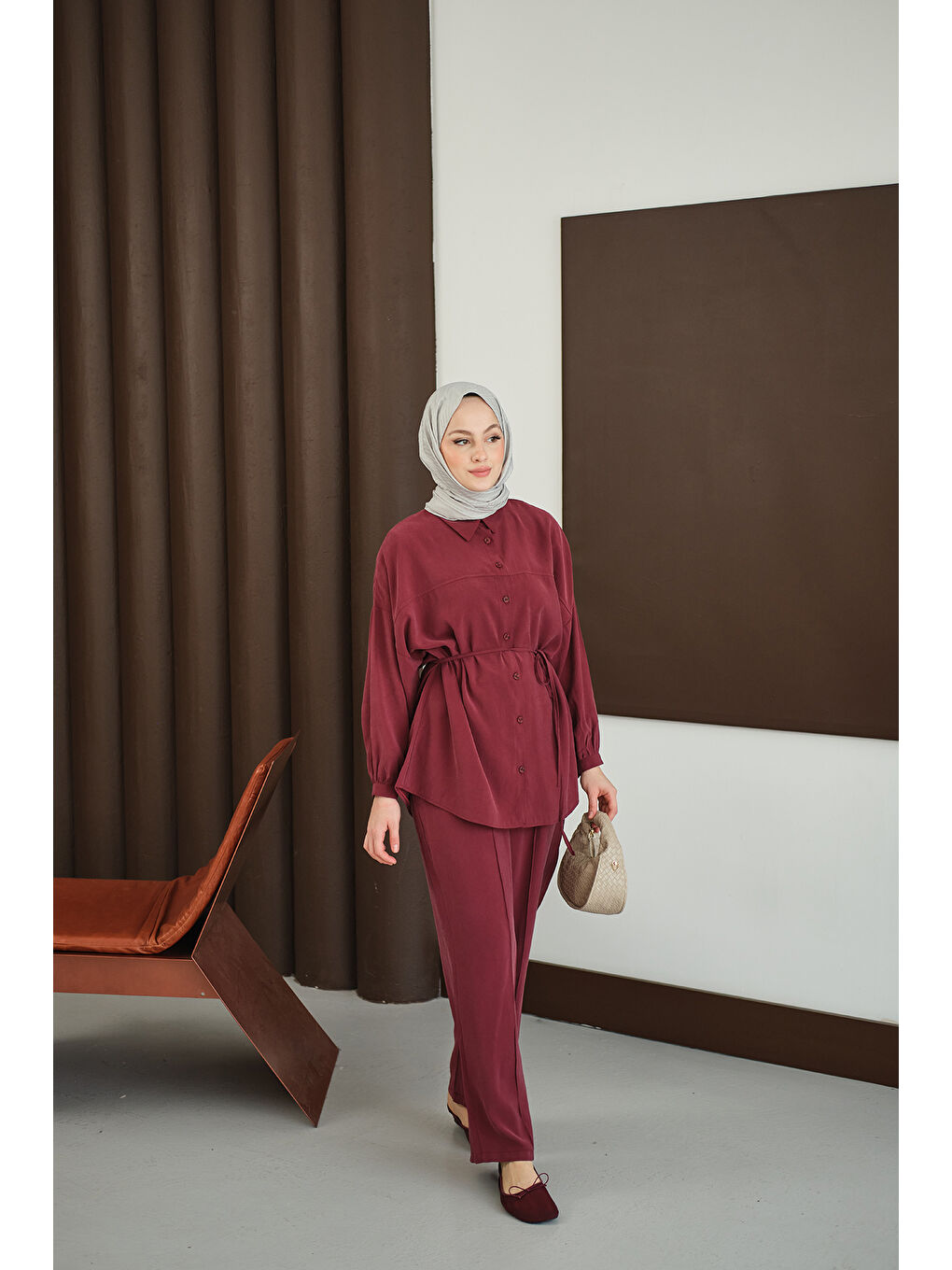 Kadın Bel Bağlamalı İkili Takım Bordo-1