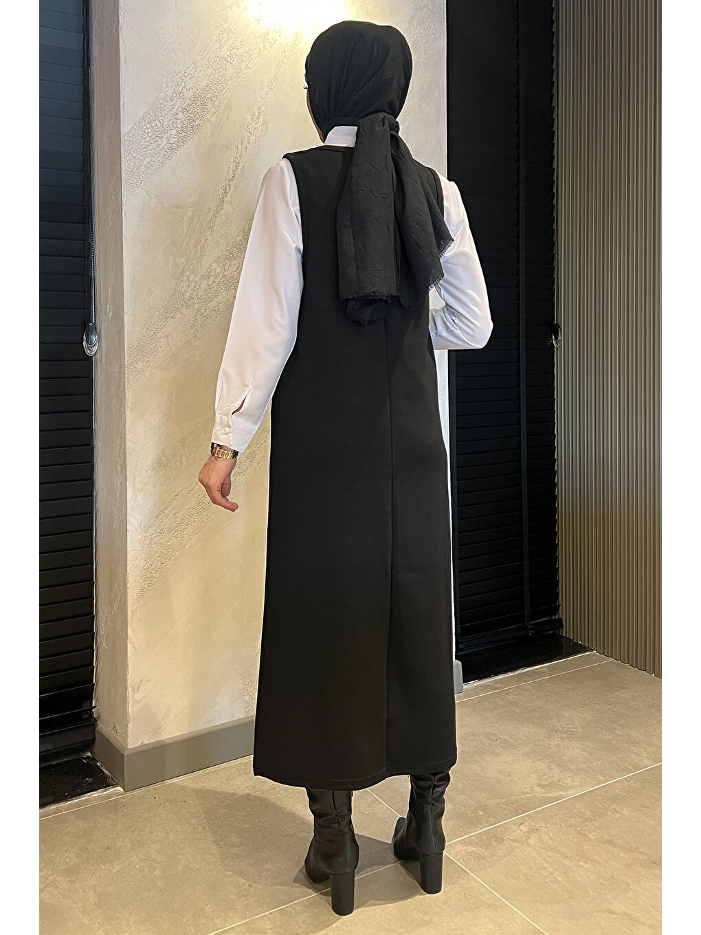 Siyah Kadın Tesettür Gömlek Jile Kombin Elbise-6