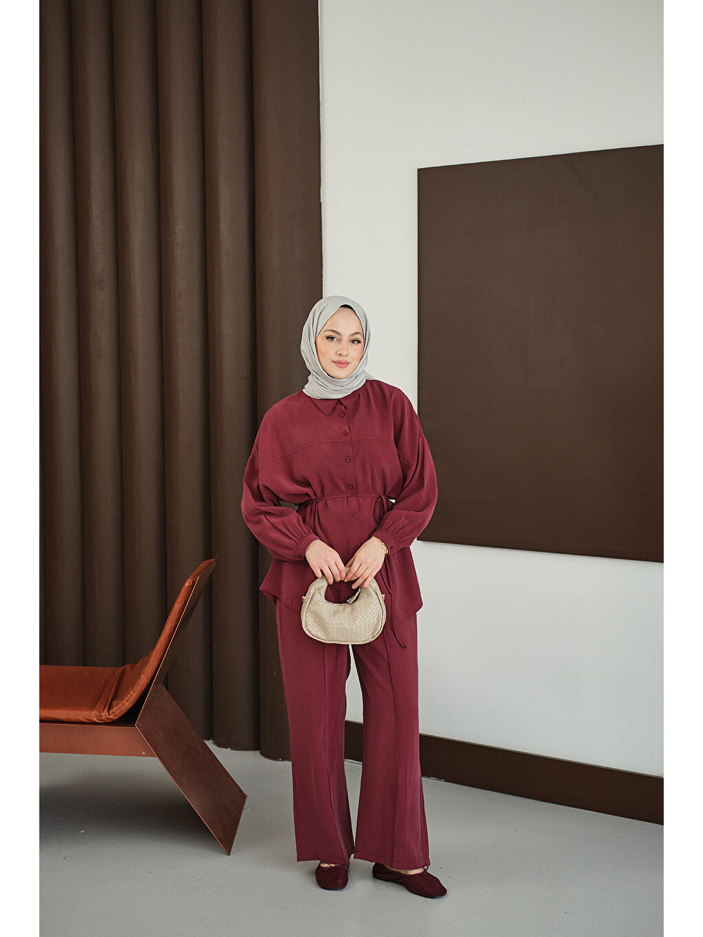 Kadın Bel Bağlamalı İkili Takım Bordo-2