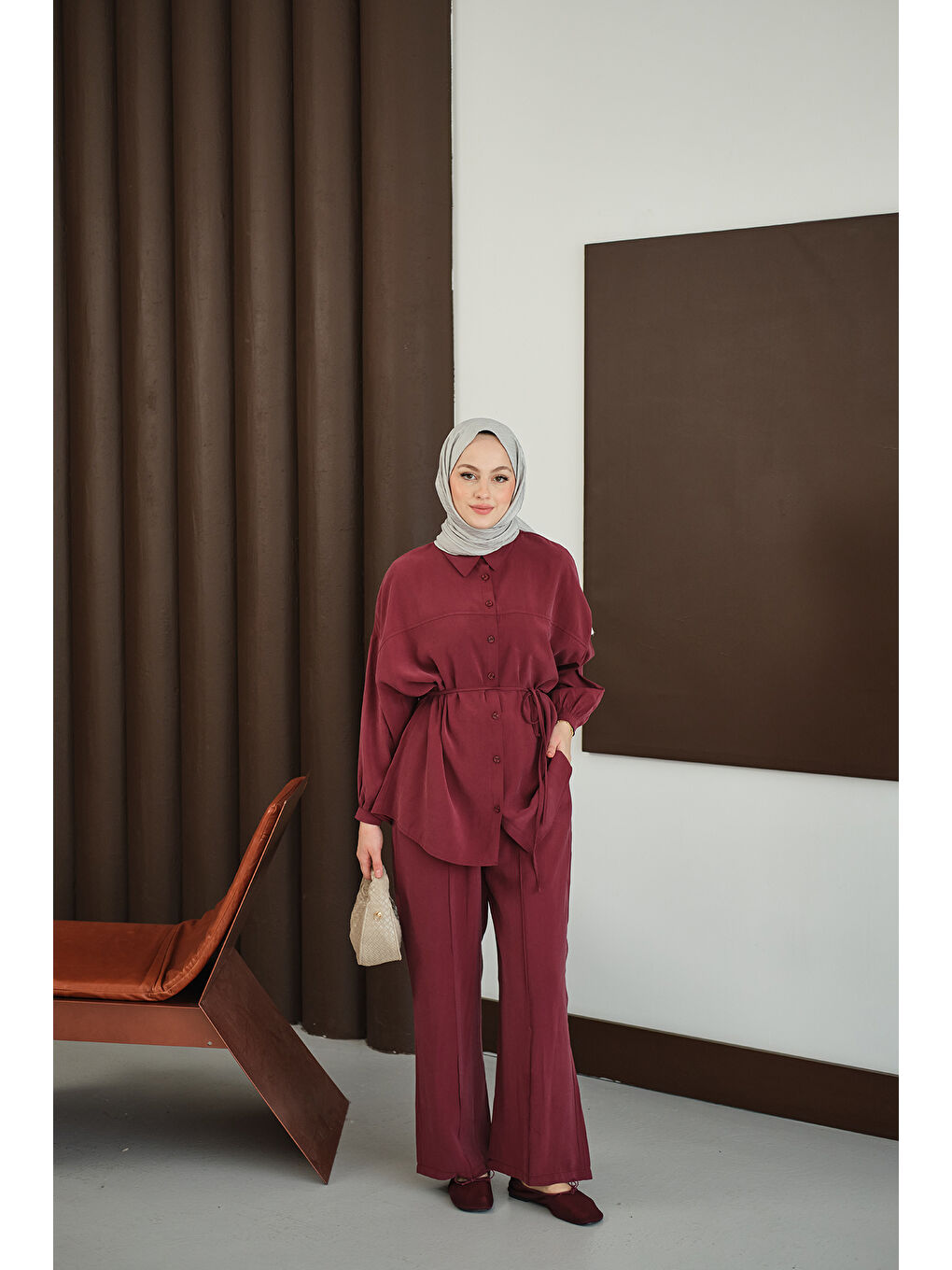 Kadın Bel Bağlamalı İkili Takım Bordo-3