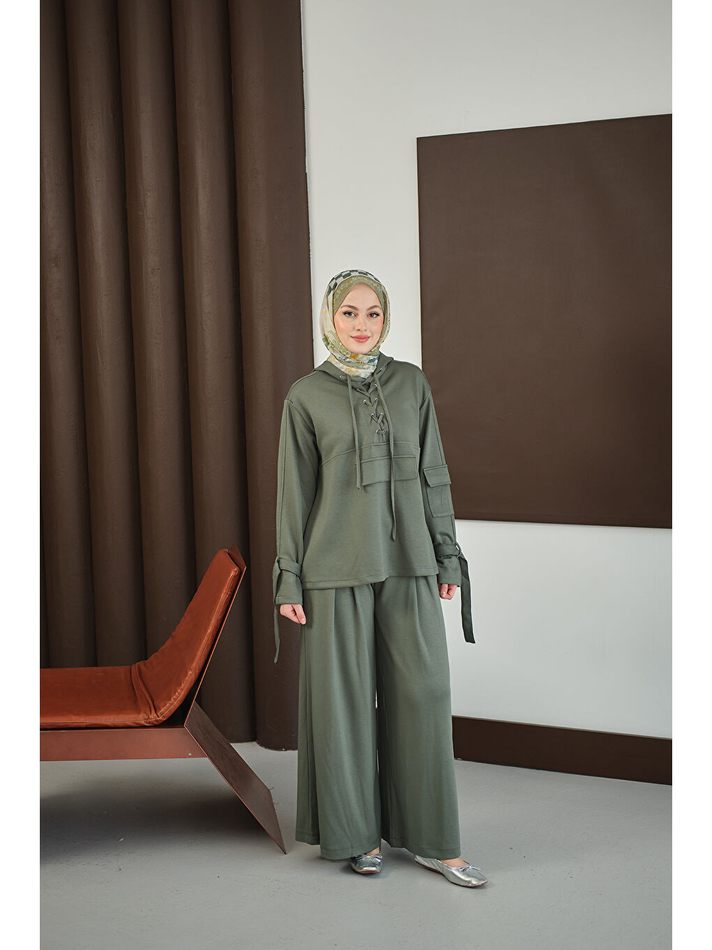 Kadın Önü Çapraz İp Detay Takım Yeşil-3