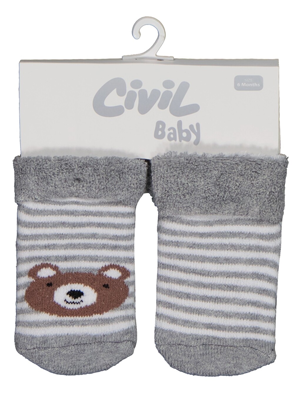 Beyaz Baby Çizgili Bear Kıvrık Havlu 6-18 Ay 2'li Bebek Erkek Çorap Set - Standart