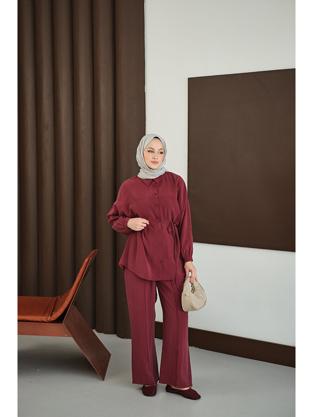 Kadın Bel Bağlamalı İkili Takım Bordo-4