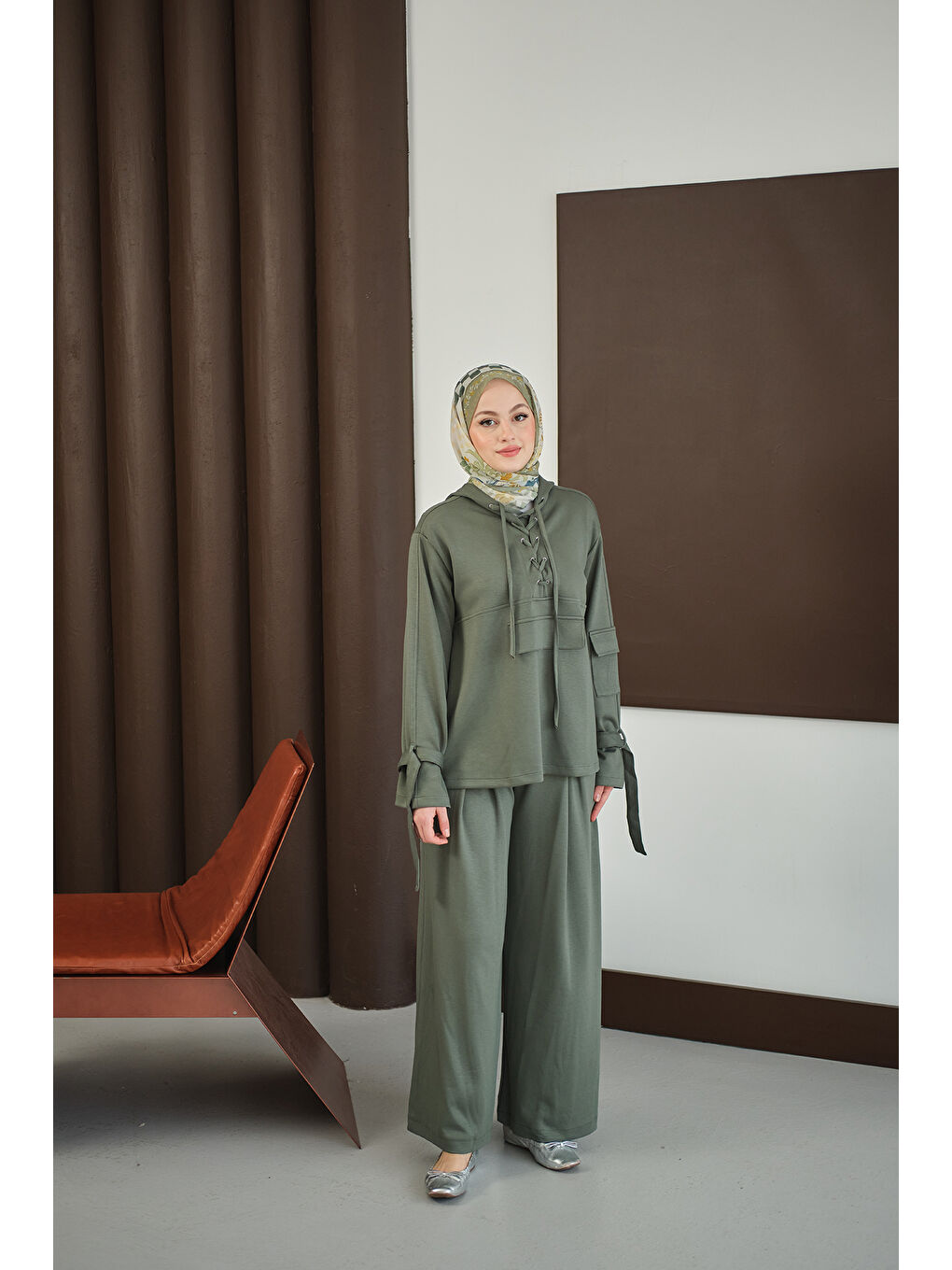 Kadın Önü Çapraz İp Detay Takım Yeşil-4