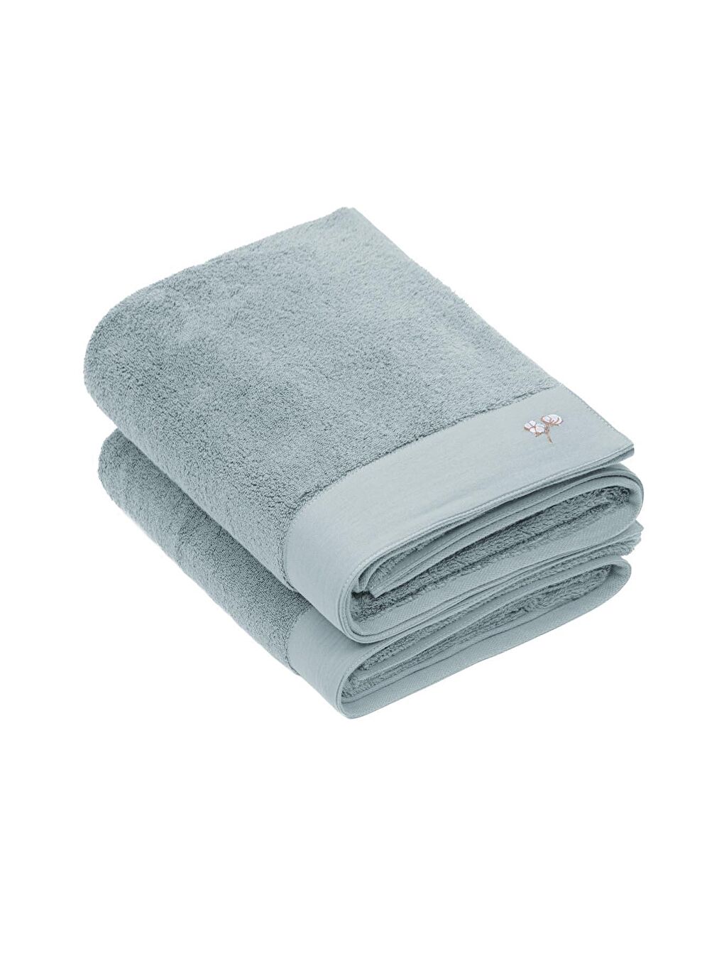 Pure Cotton 2'li Banyo Havlusu Seti %100 Organik Pamuk Bez Bordürlü Nakışlı Mavi 76x142 Cm