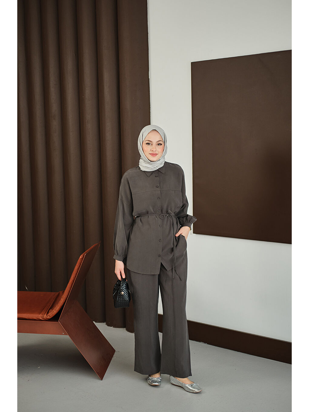 Kadın Bel Bağlamalı İkili Takım Antrasit