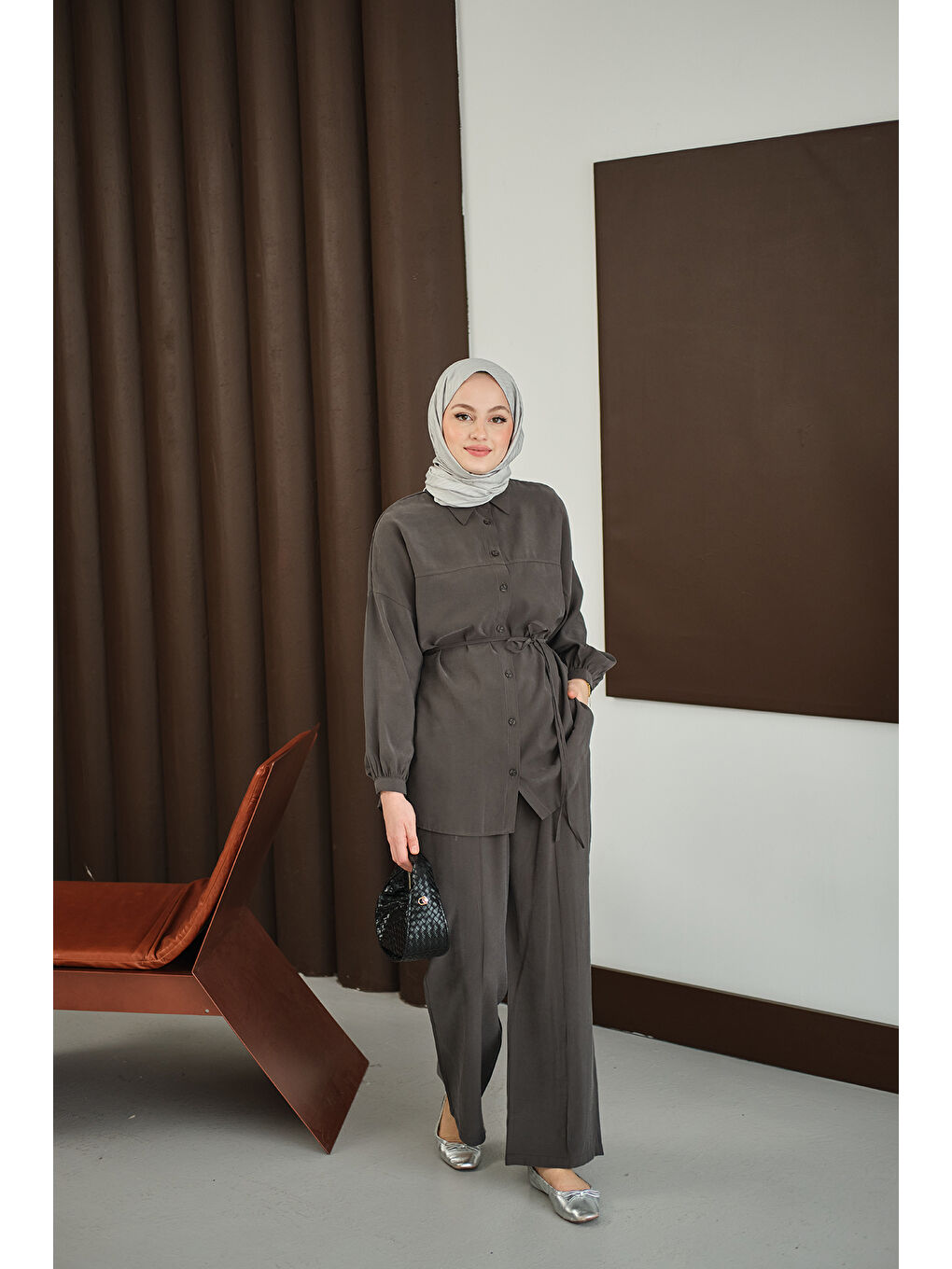 Kadın Bel Bağlamalı İkili Takım Antrasit-1