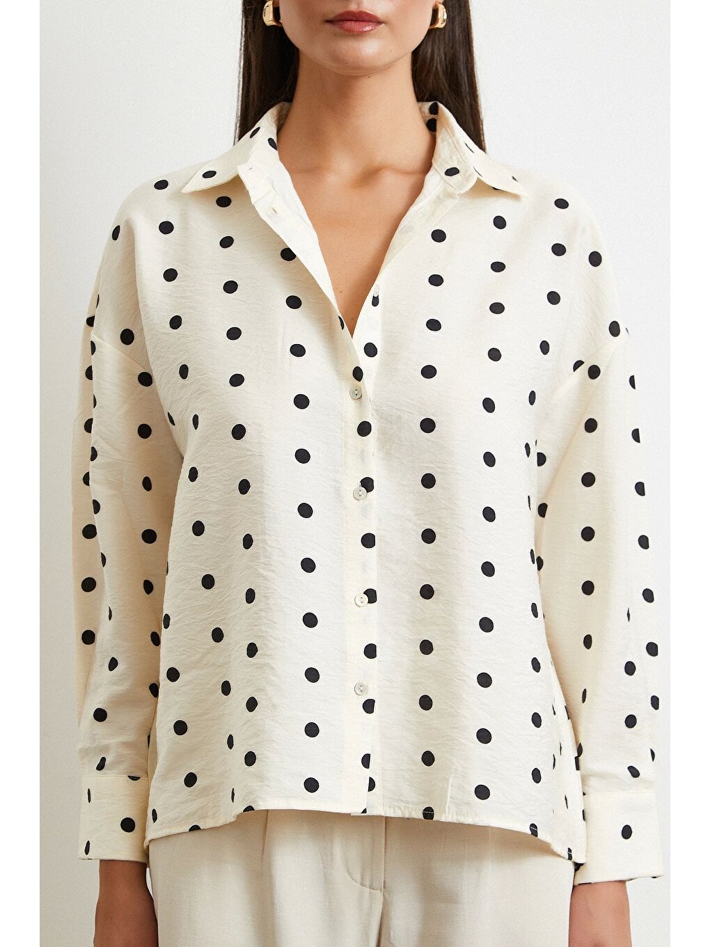 Puantiyeli Oversize Gömlek Siyah-4