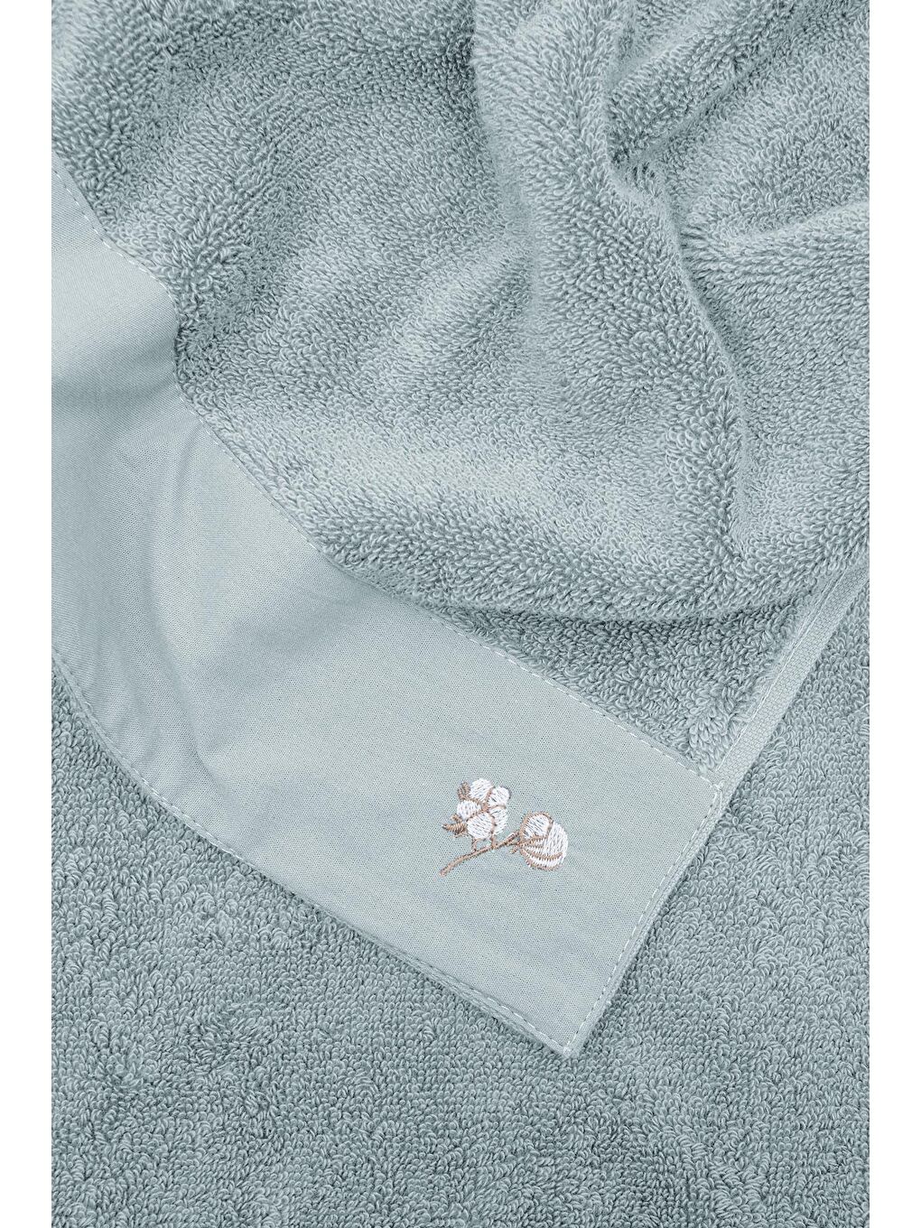 Pure Cotton 2'li Banyo Havlusu Seti %100 Organik Pamuk Bez Bordürlü Nakışlı Mavi 76x142 Cm-2