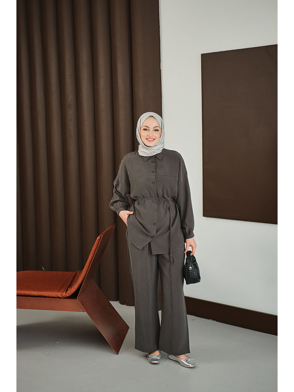 Kadın Bel Bağlamalı İkili Takım Antrasit-3