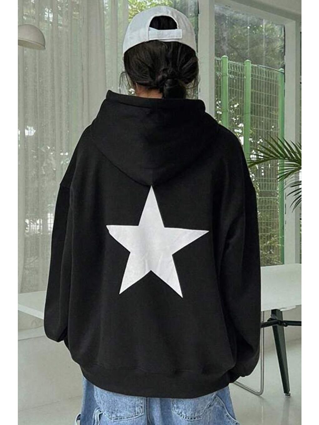 Oksit Siyah Stars Sırt Yıldız Baskılı Unisex Sweatshirt - 2