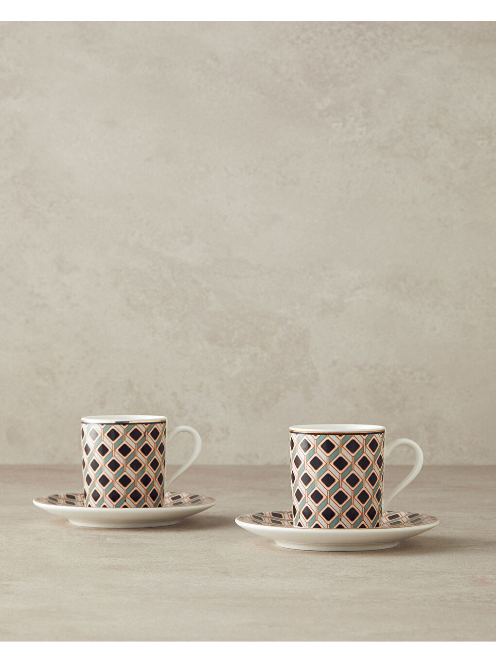 Modern Cube Bone Porselen Kahve Fincan Takımı 4 Parça 2 Kişilik Yeşil