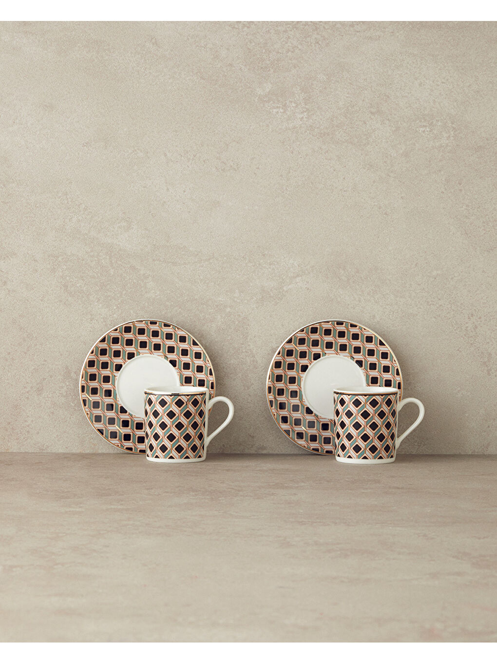 Modern Cube Bone Porselen Kahve Fincan Takımı 4 Parça 2 Kişilik Yeşil-2