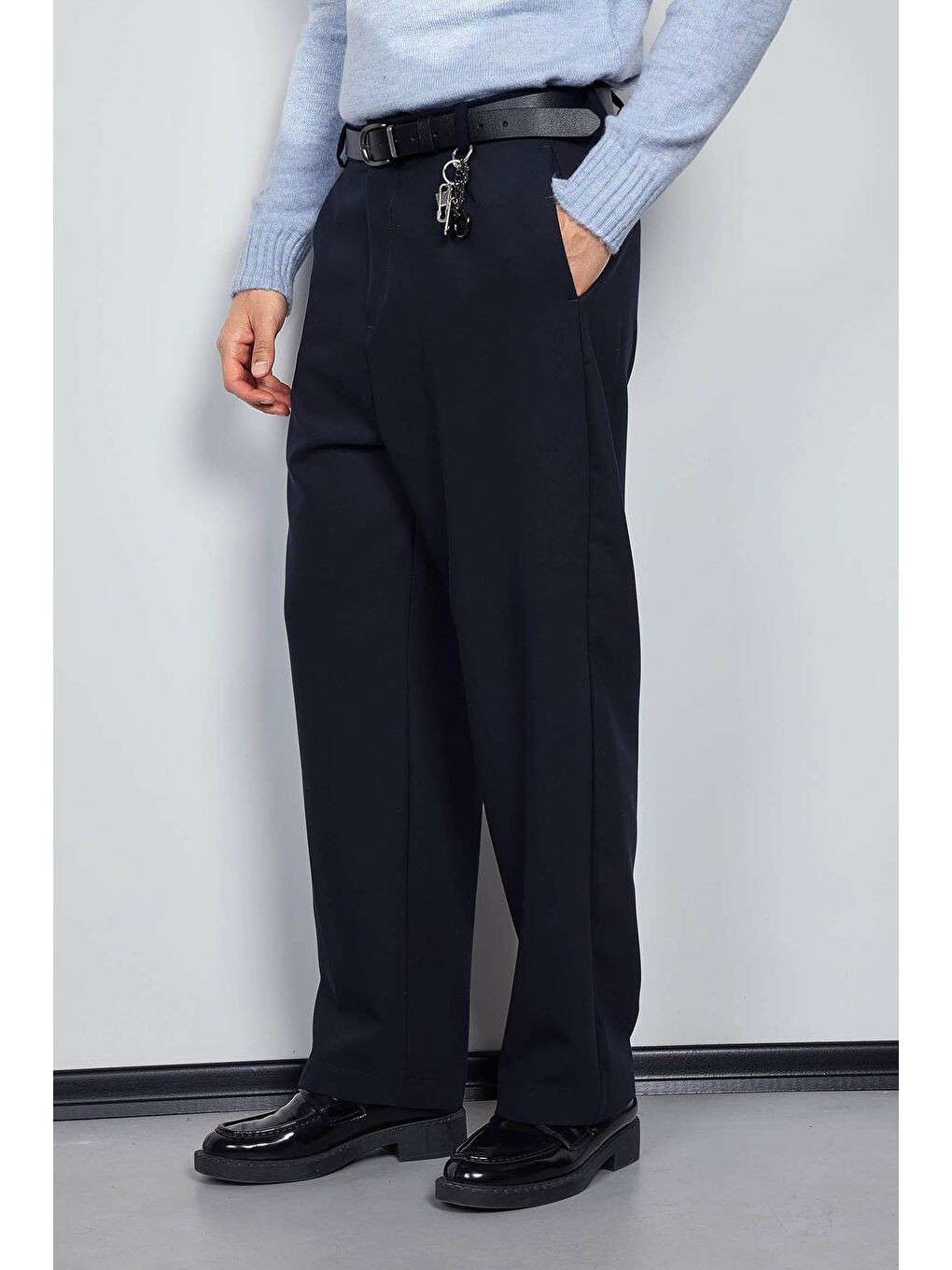 Erkek Baggy Fit Kumaş Pantolon Lacivert-1