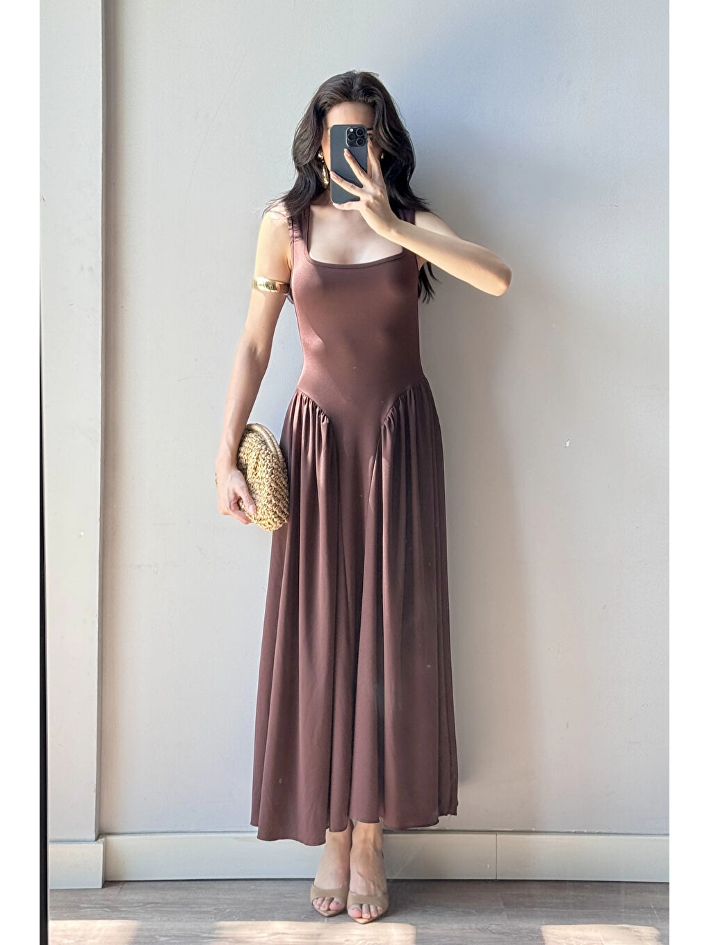 Karışık Kadın Kahve Uzun Elbise 0994-0099