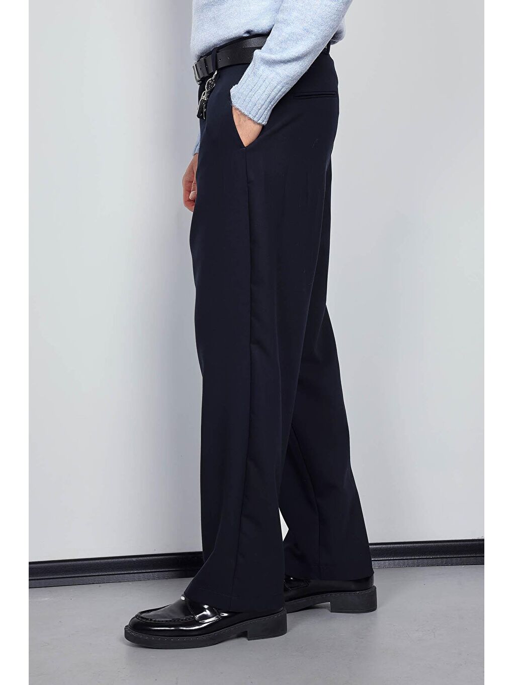 Erkek Baggy Fit Kumaş Pantolon Lacivert-2