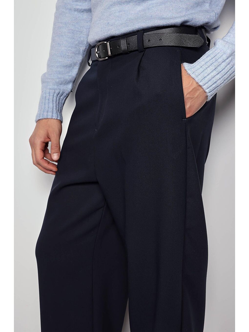 Erkek Baggy Fit Kumaş Pantolon Lacivert-3