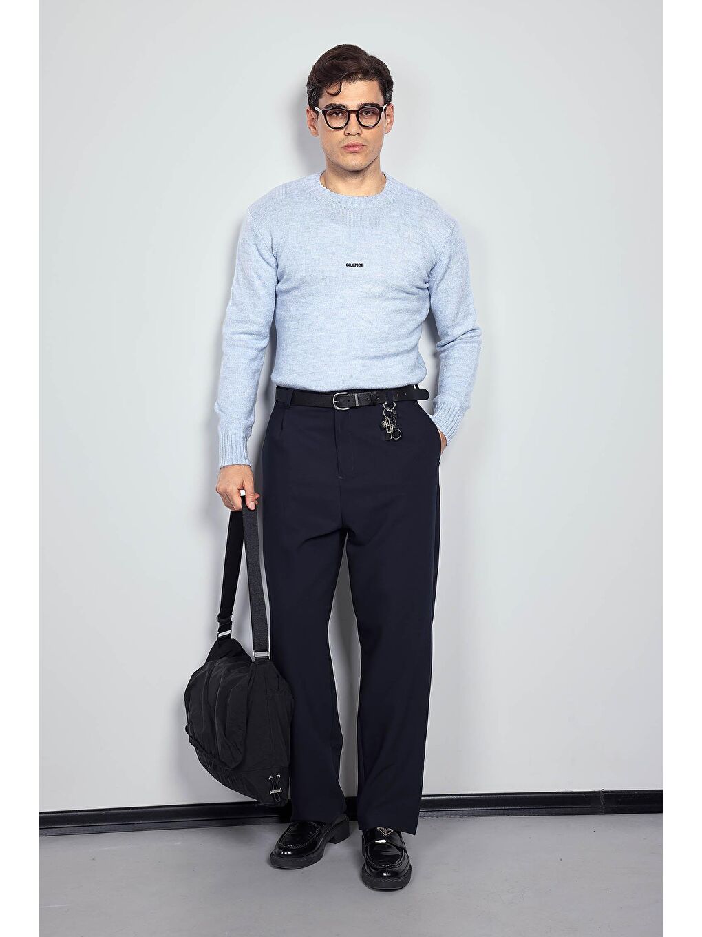 Erkek Baggy Fit Kumaş Pantolon Lacivert-4