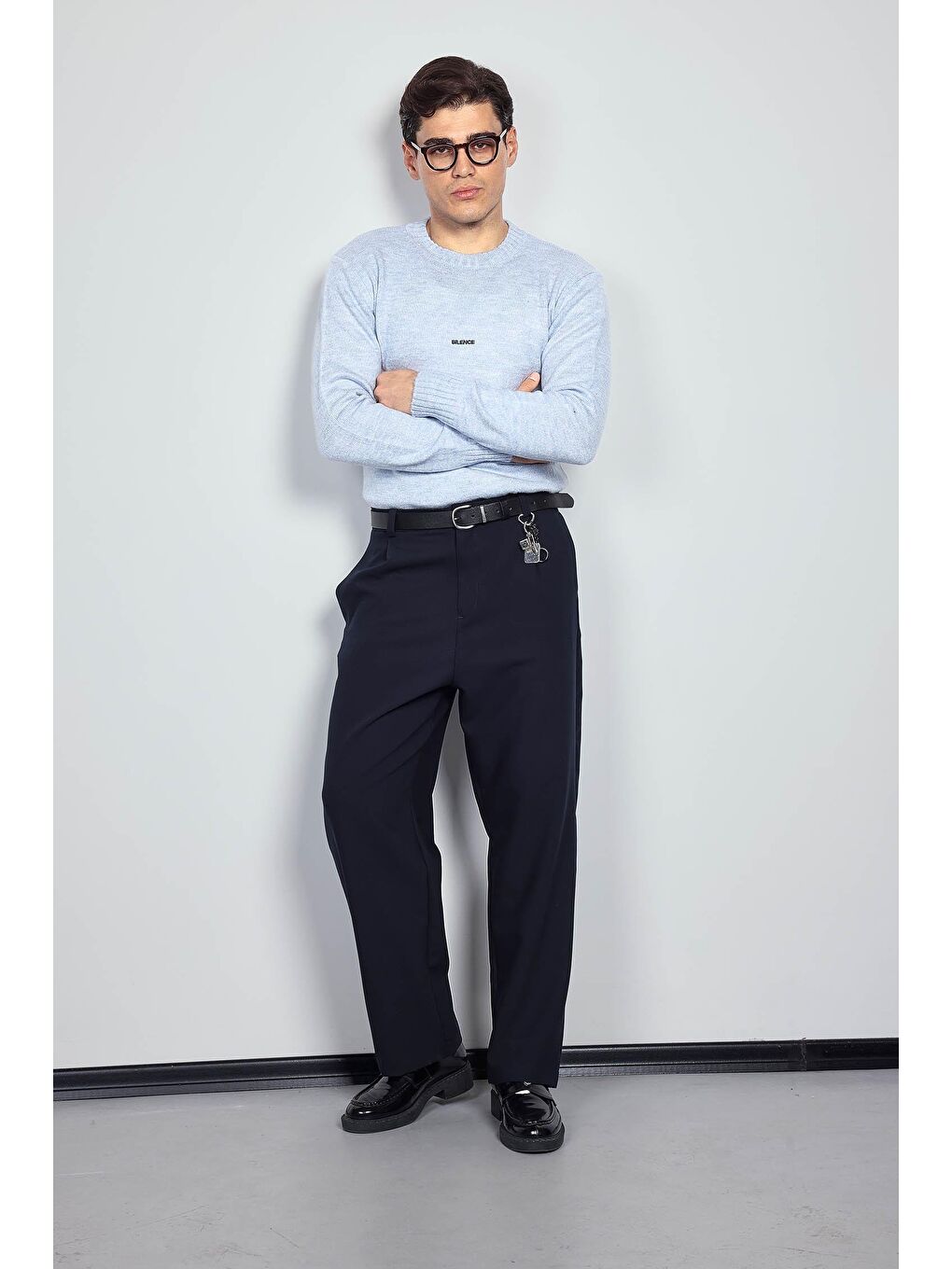 Erkek Baggy Fit Kumaş Pantolon Lacivert-5