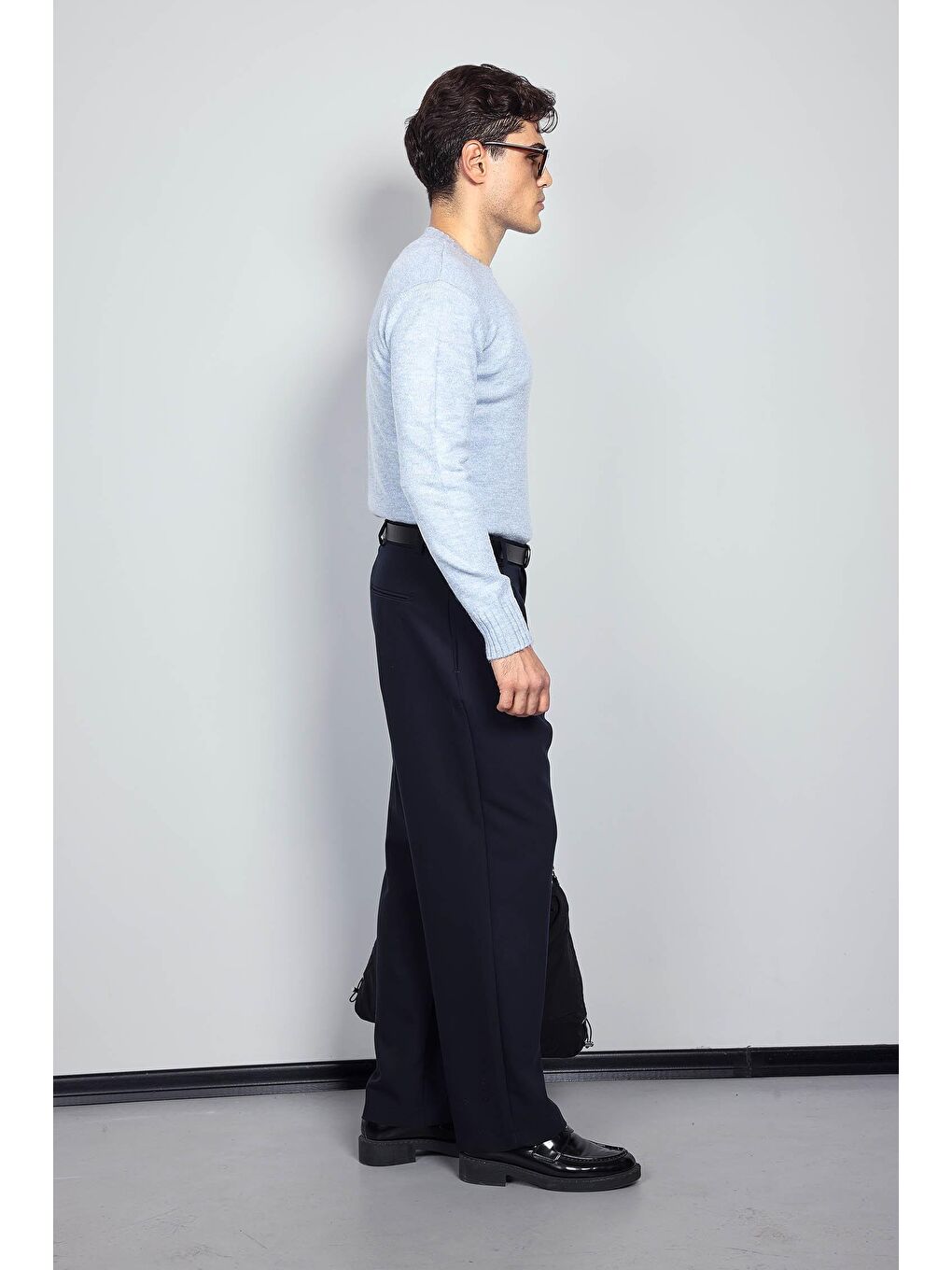 Erkek Baggy Fit Kumaş Pantolon Lacivert-6