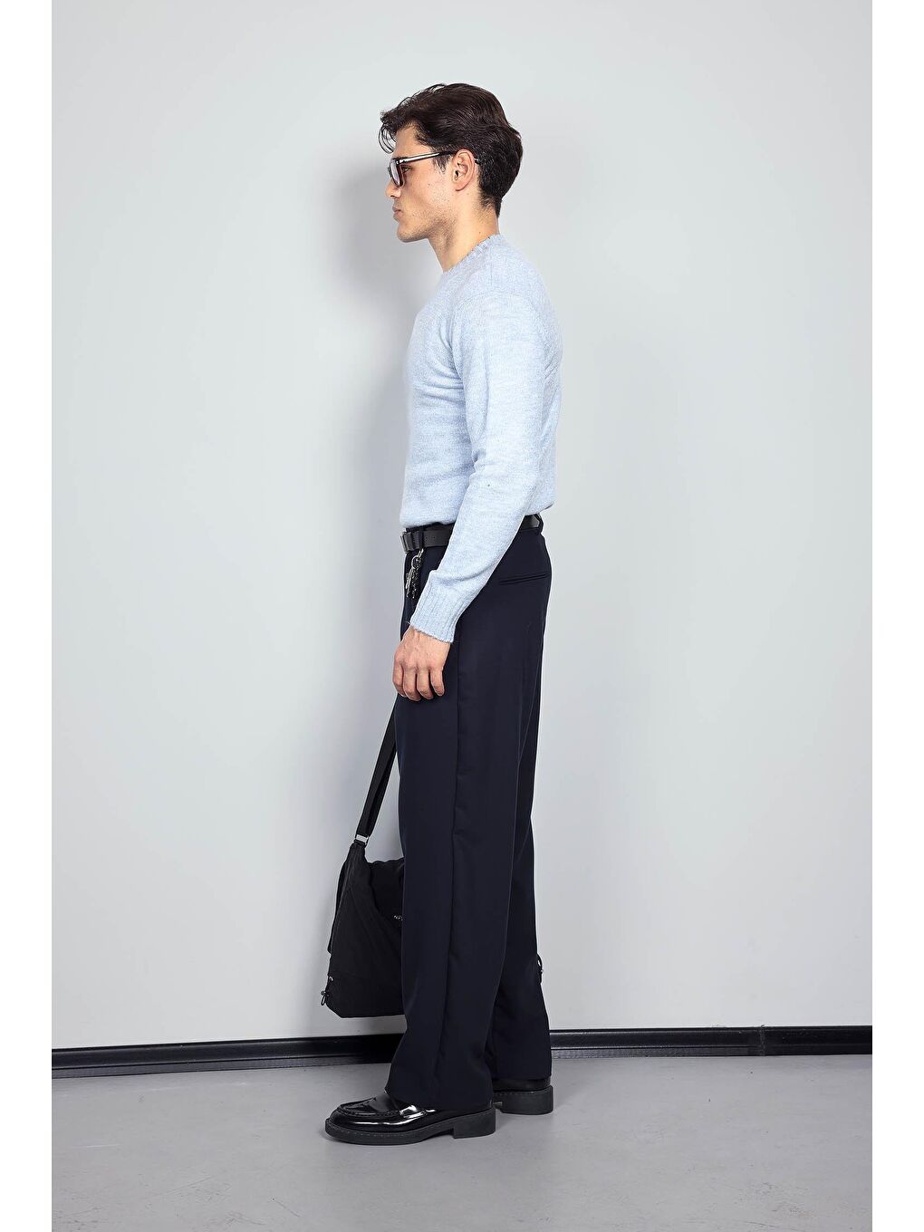 Erkek Baggy Fit Kumaş Pantolon Lacivert-7