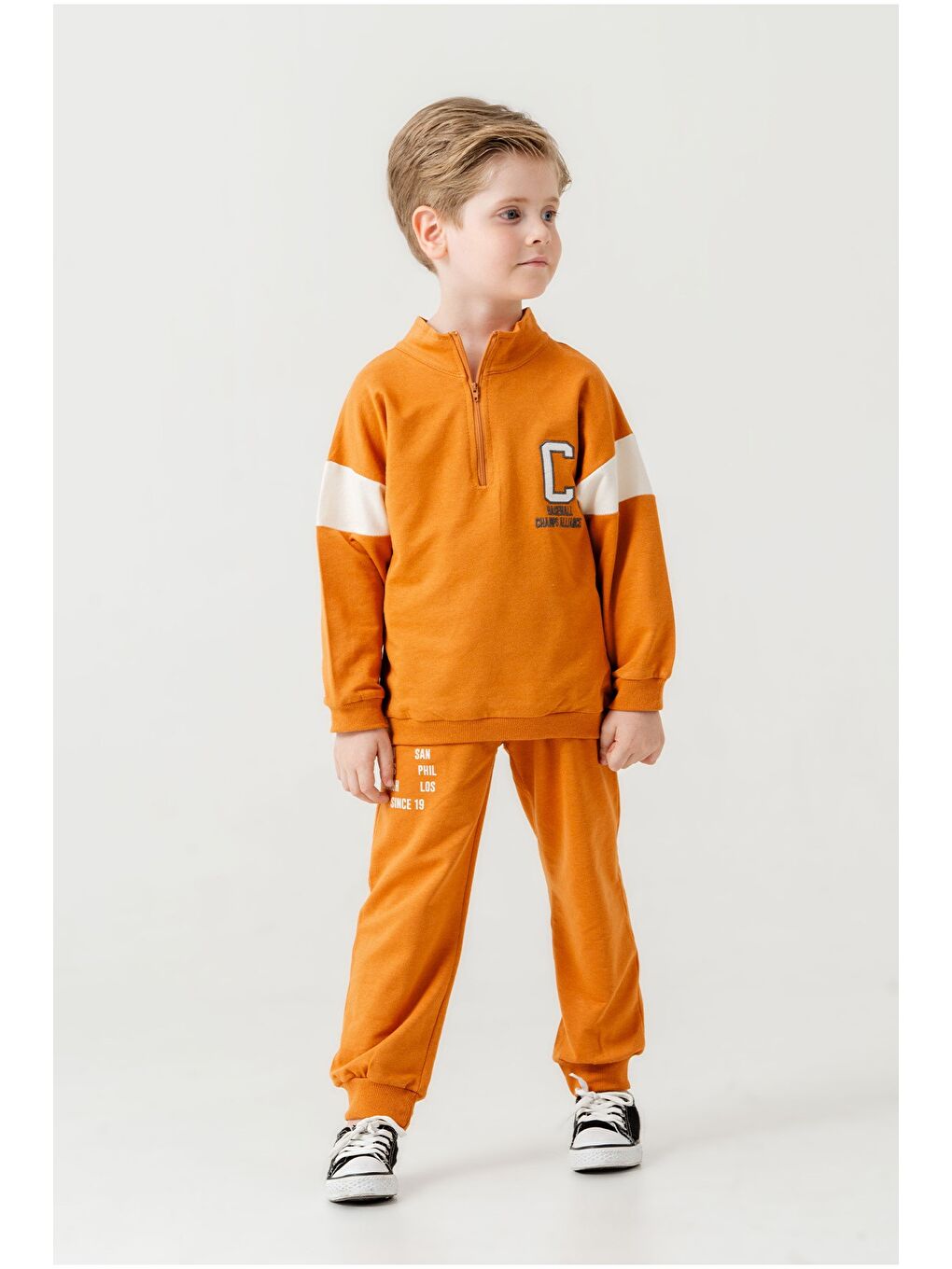 Turuncu Erkek Çocuk Yarım Fermuarlı Mevsimlik Eşofman Takımı