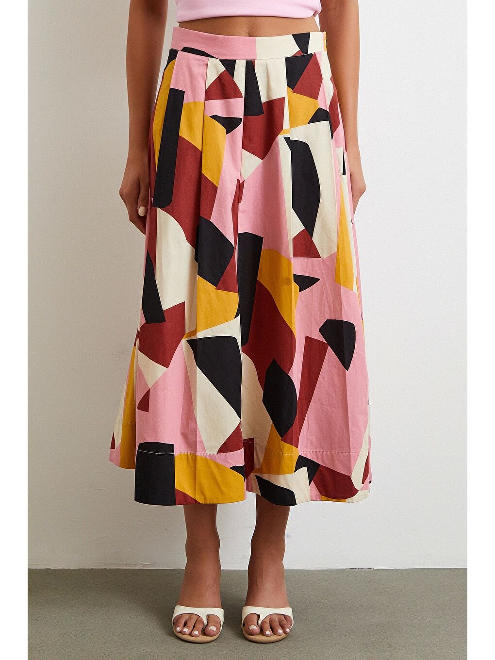 Desenli Midi Etek Pembe-3