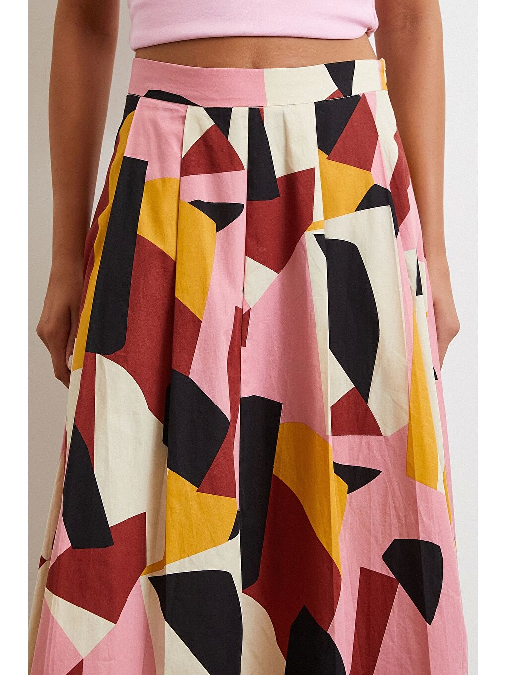 Desenli Midi Etek Pembe-4