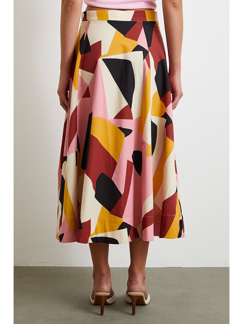 Desenli Midi Etek Pembe-5