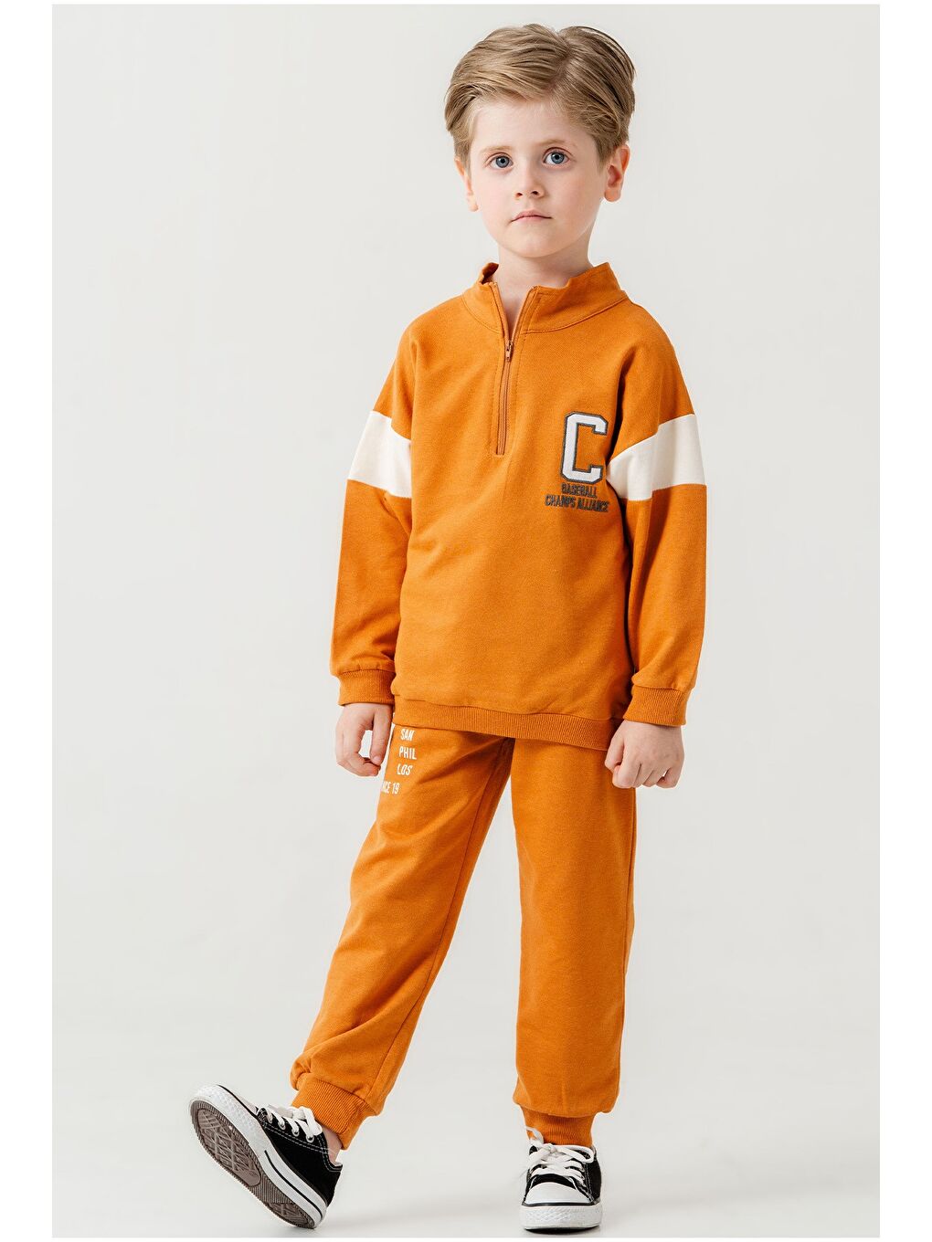 Turuncu Erkek Çocuk Yarım Fermuarlı Mevsimlik Eşofman Takımı-1