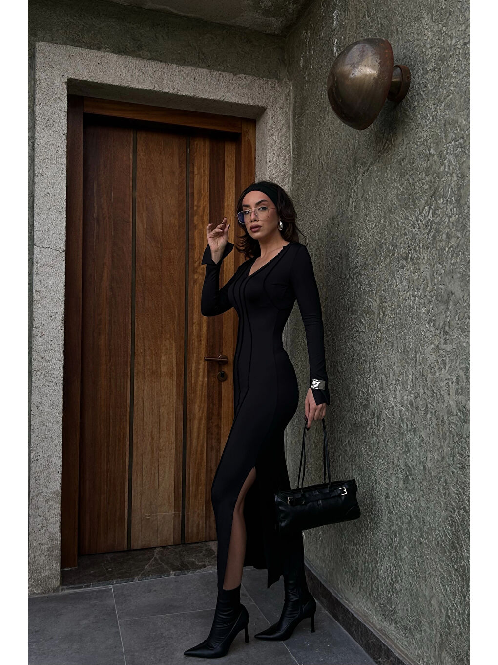 Karışık Kadın Siyah Ters Dikiş Elbise 1007-4773-2