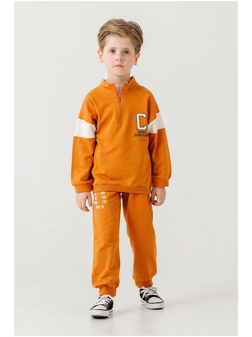 Turuncu Erkek Çocuk Yarım Fermuarlı Mevsimlik Eşofman Takımı-2