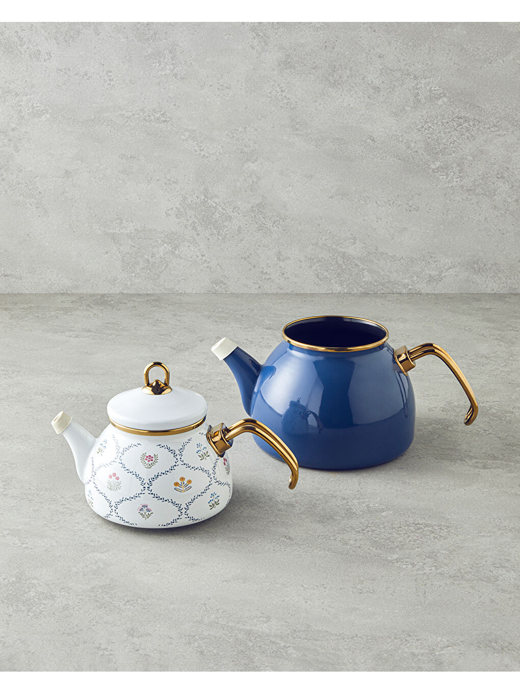 Ornate Retro Emaye Çaydanlık 1,1 Litre + 2,3 Litre Mavi-1