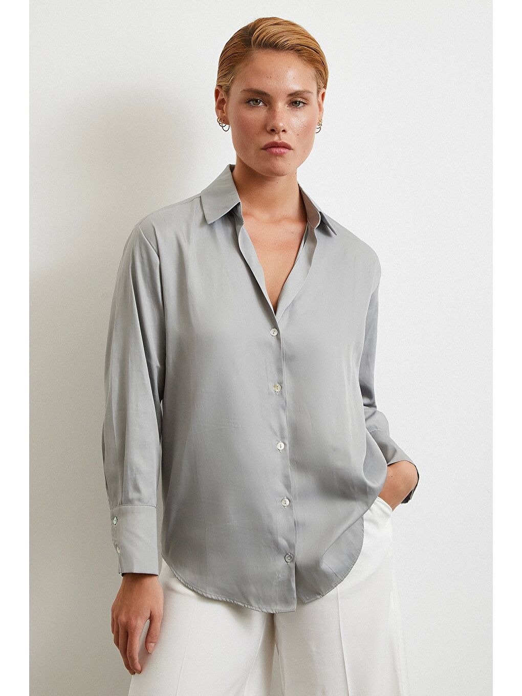 Diagonal Desen Gömlek Gri-2