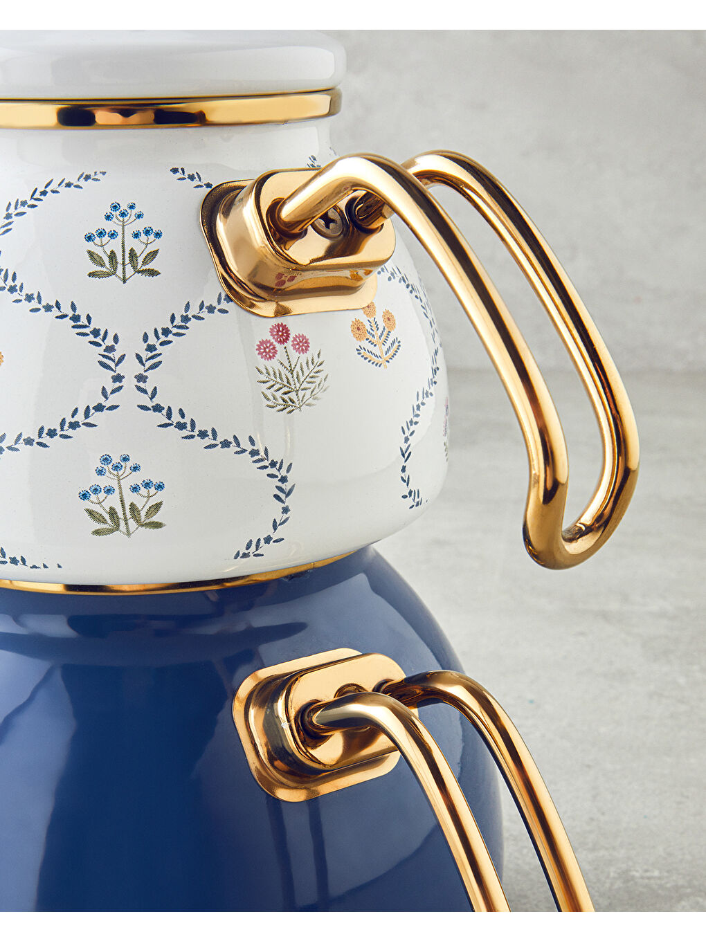 Ornate Retro Emaye Çaydanlık 1,1 Litre + 2,3 Litre Mavi-3