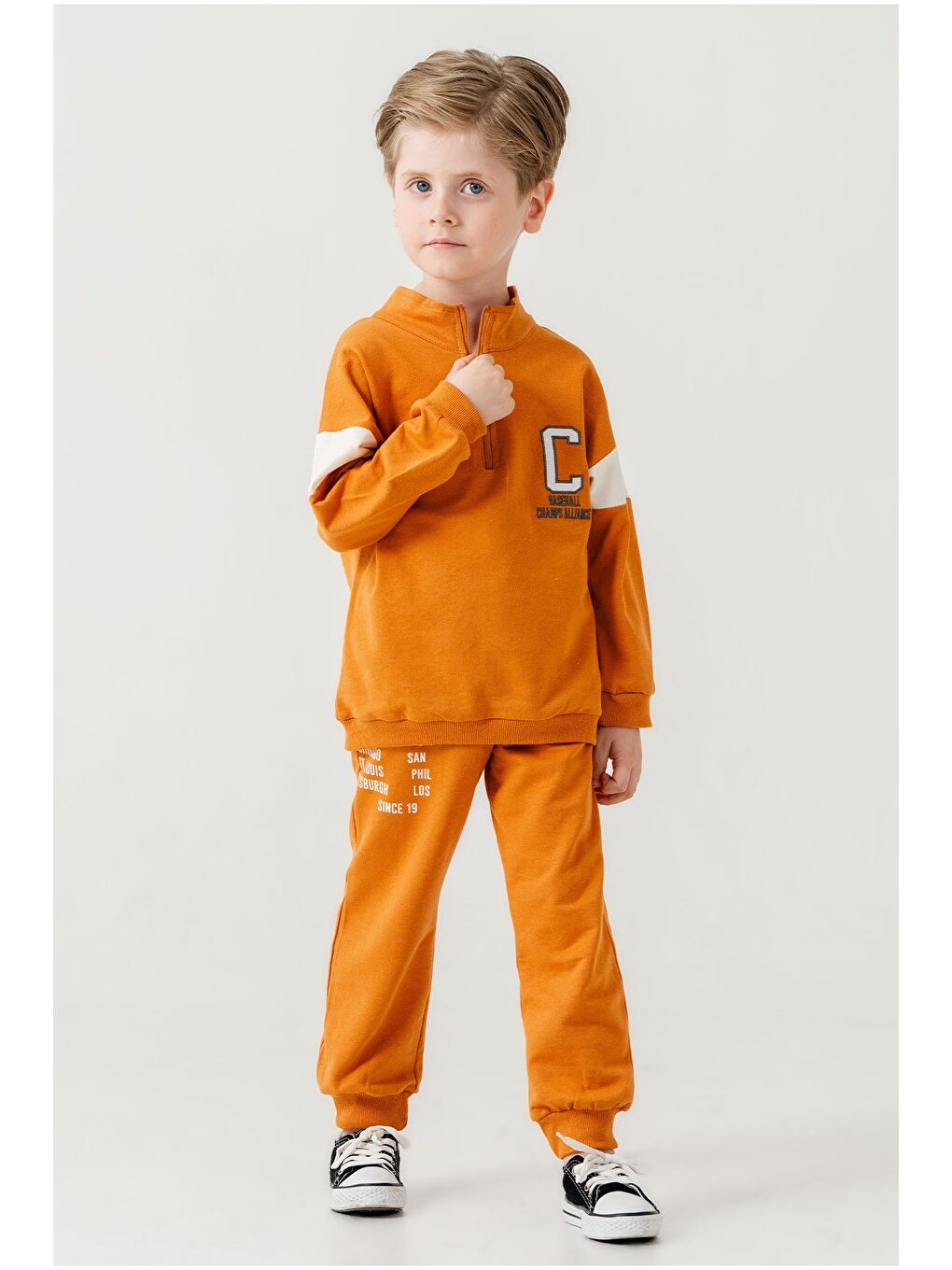 Turuncu Erkek Çocuk Yarım Fermuarlı Mevsimlik Eşofman Takımı-3