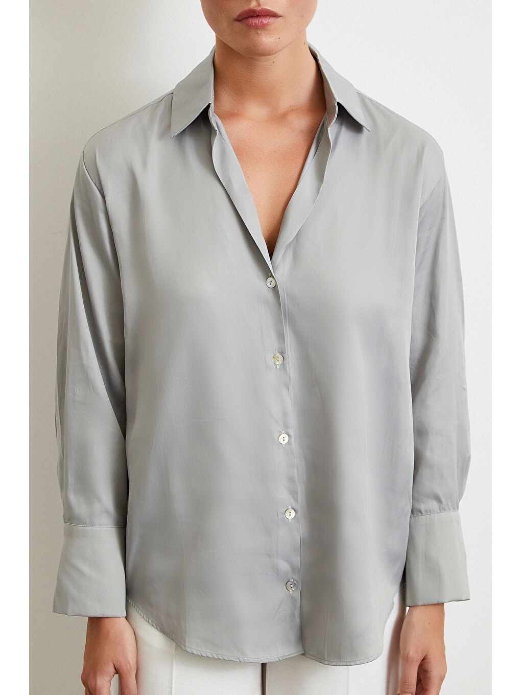 Diagonal Desen Gömlek Gri-4