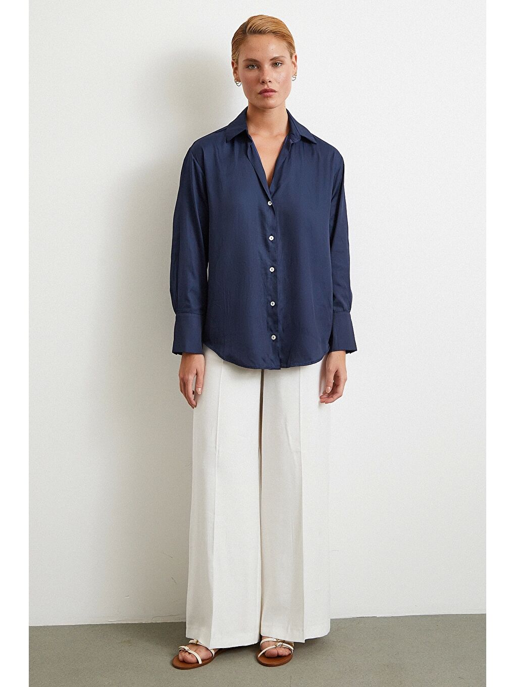 Diagonal Desen Gömlek Lacivert-1