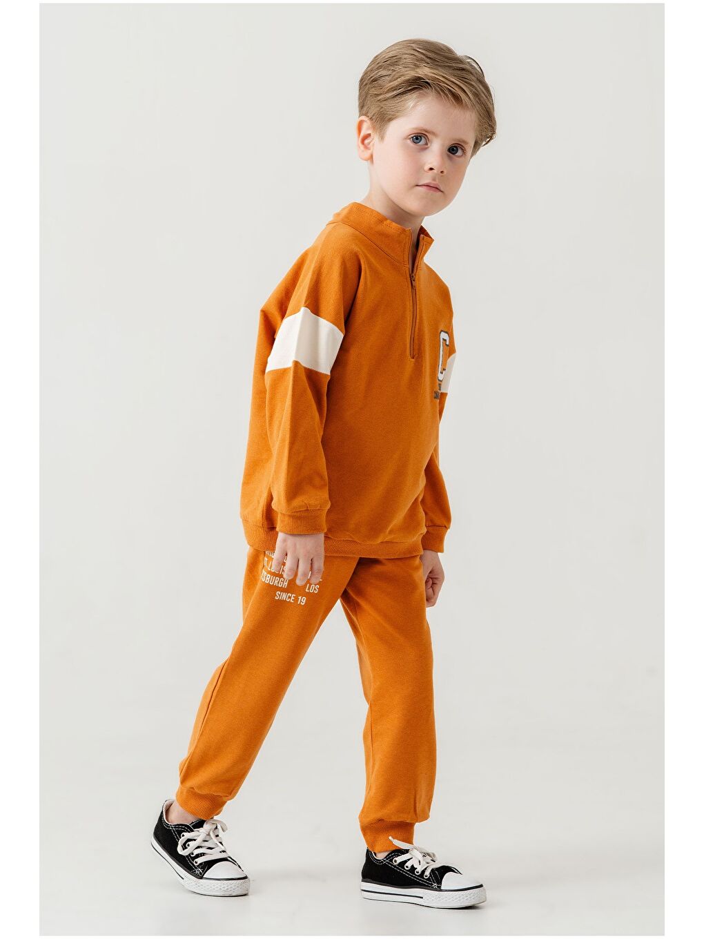 Turuncu Erkek Çocuk Yarım Fermuarlı Mevsimlik Eşofman Takımı-4