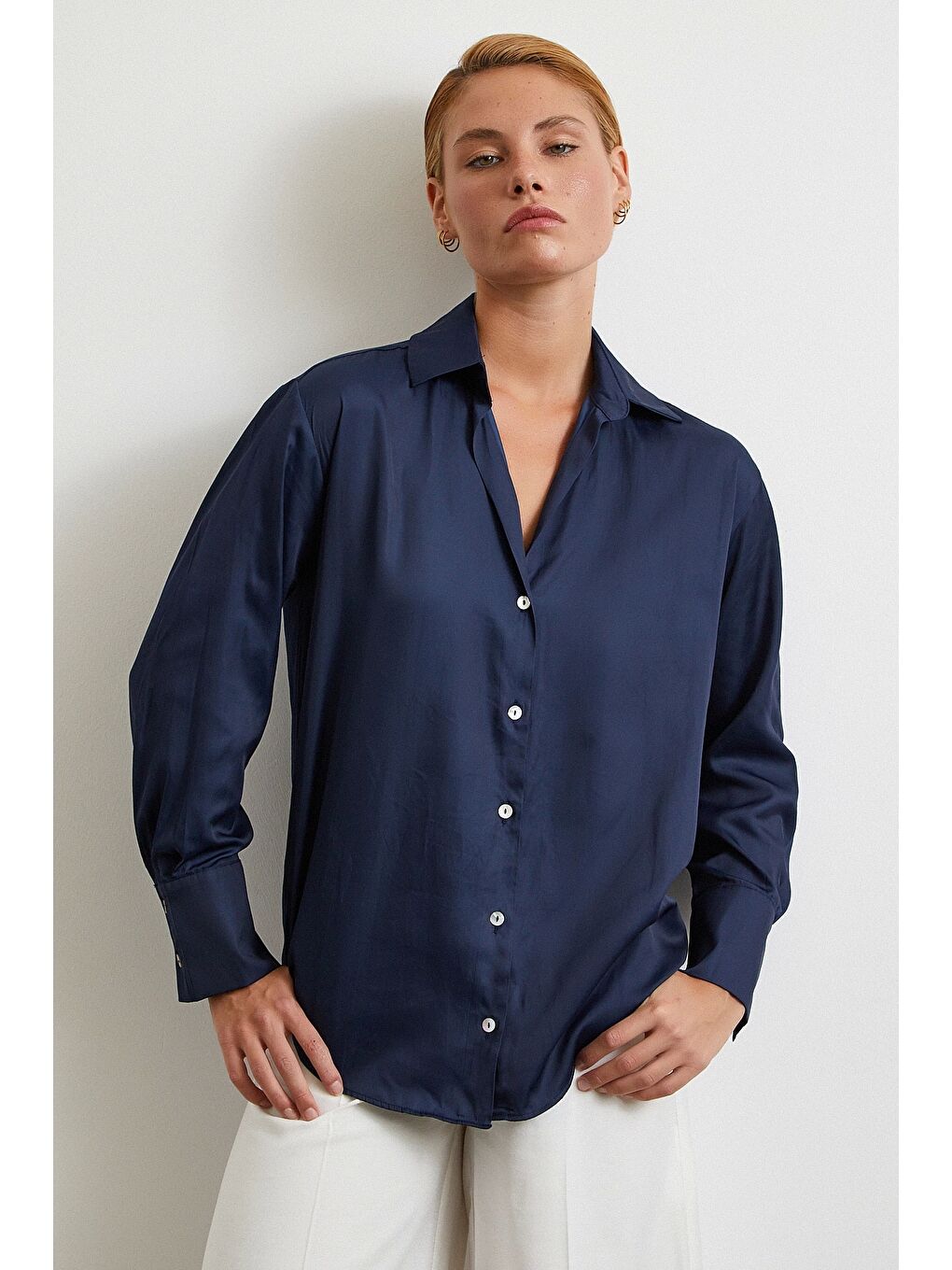 Diagonal Desen Gömlek Lacivert-2