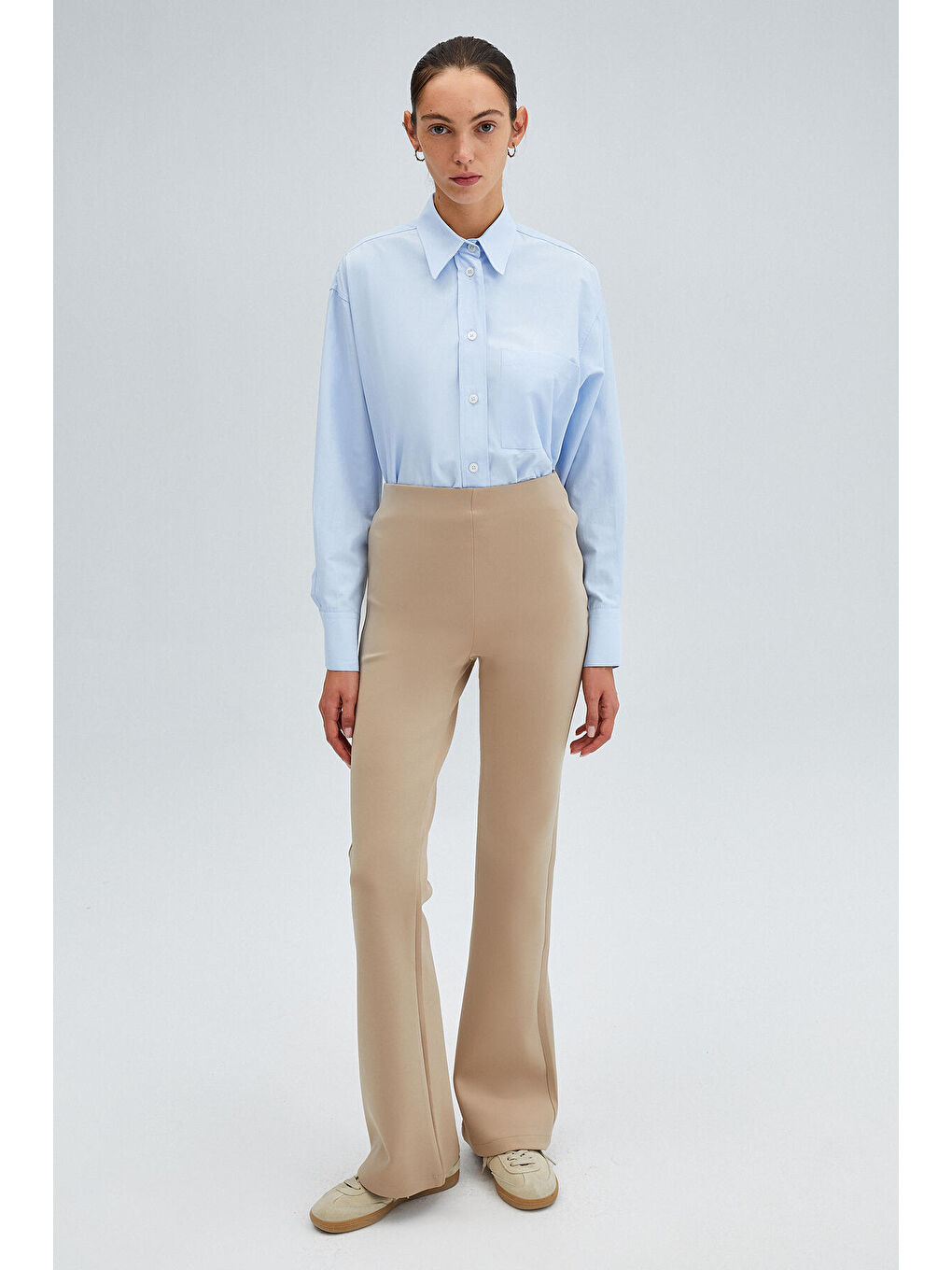 Bej Tam Bel İspanyol Paça Pantolon-1