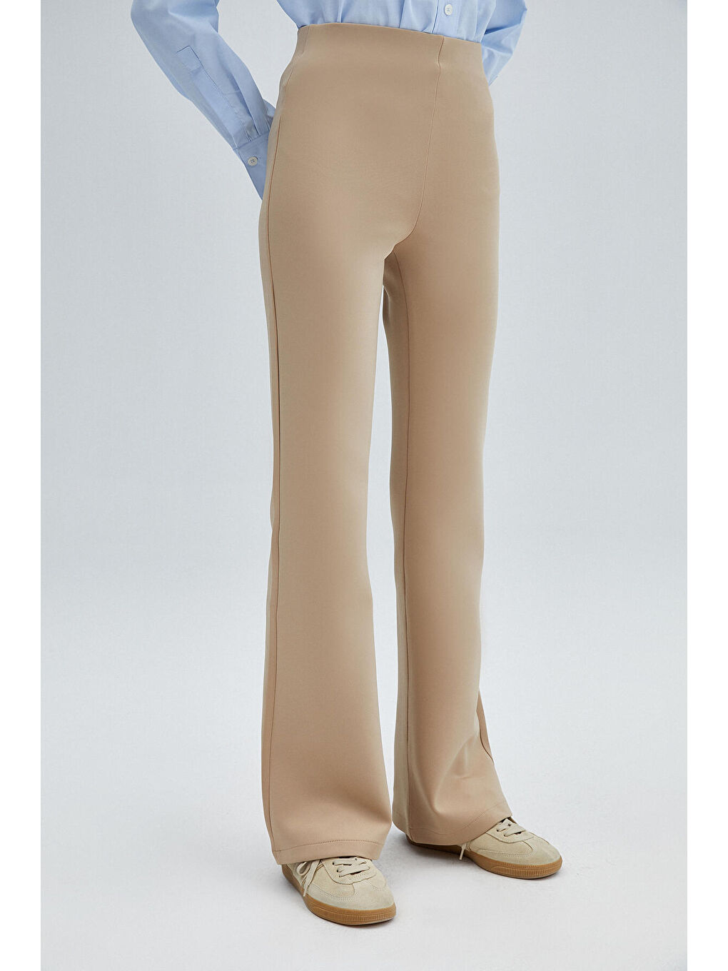 Bej Tam Bel İspanyol Paça Pantolon-2