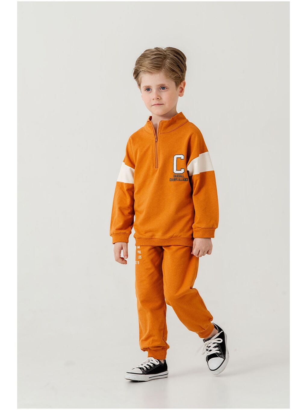 Turuncu Erkek Çocuk Yarım Fermuarlı Mevsimlik Eşofman Takımı-5