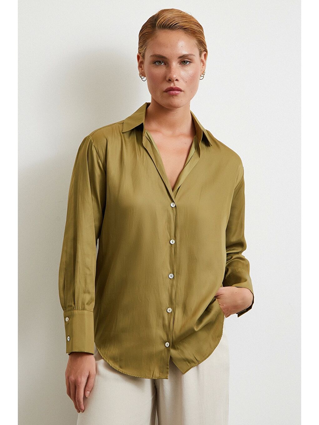 Diagonal Desen Gömlek Yeşil