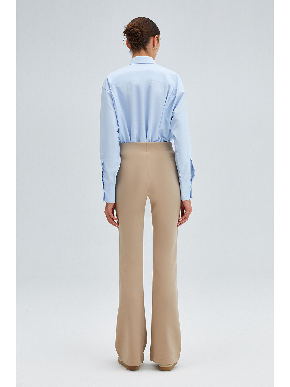 Bej Tam Bel İspanyol Paça Pantolon-5