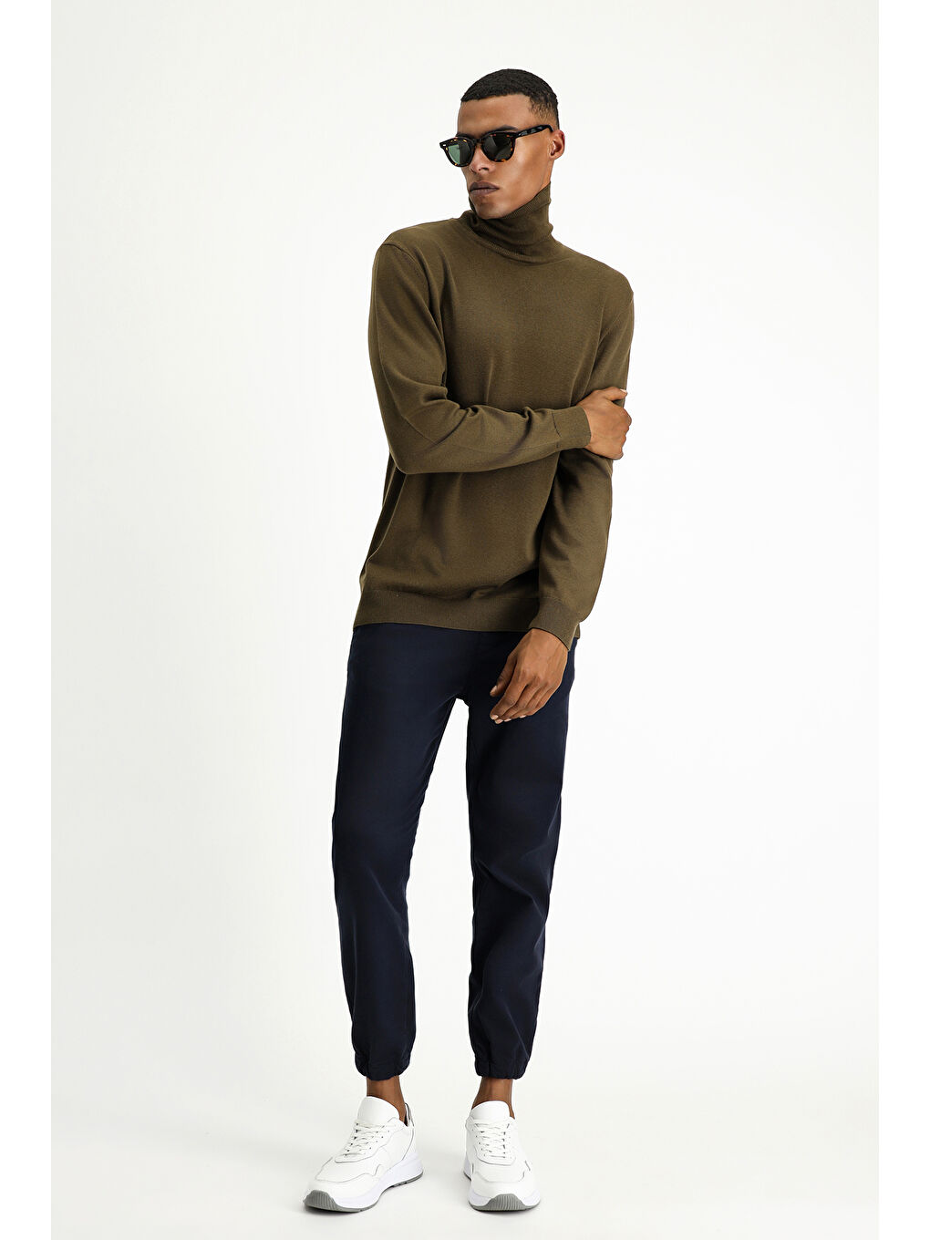 Kahverengi Balıkçı Yaka Regular Fit Pamuklu Triko Kazak-1