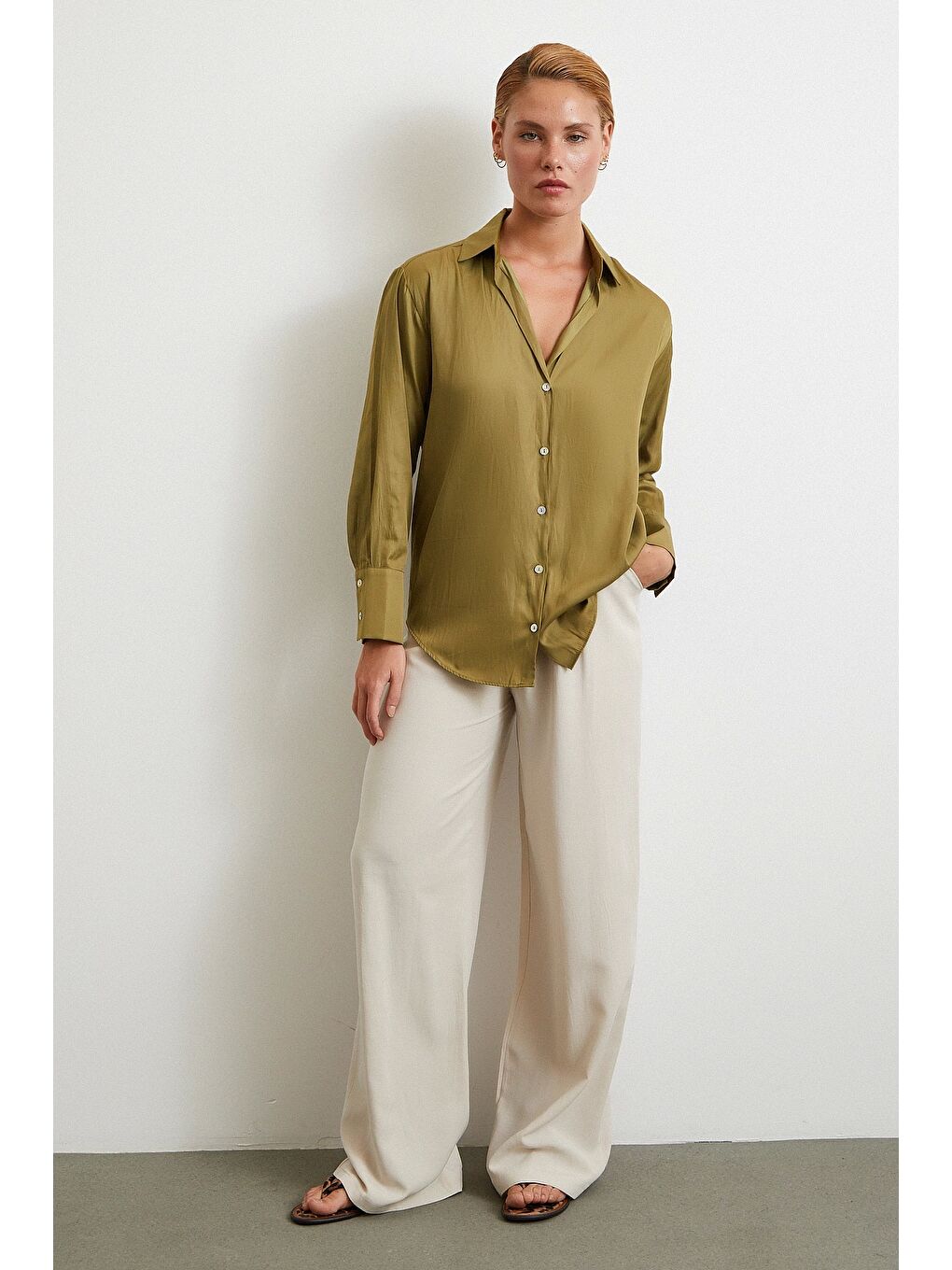 Diagonal Desen Gömlek Yeşil-1