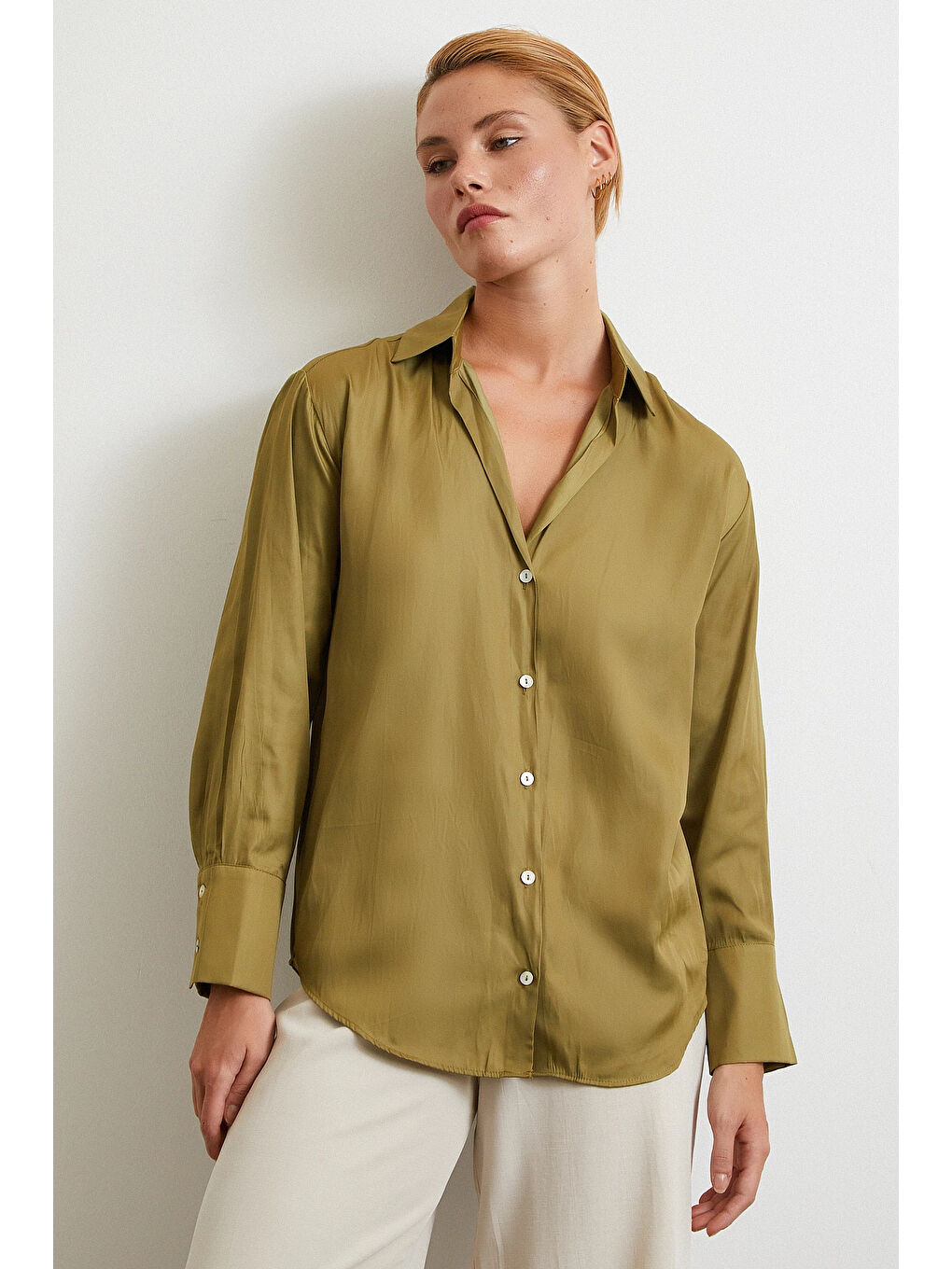 Diagonal Desen Gömlek Yeşil-3