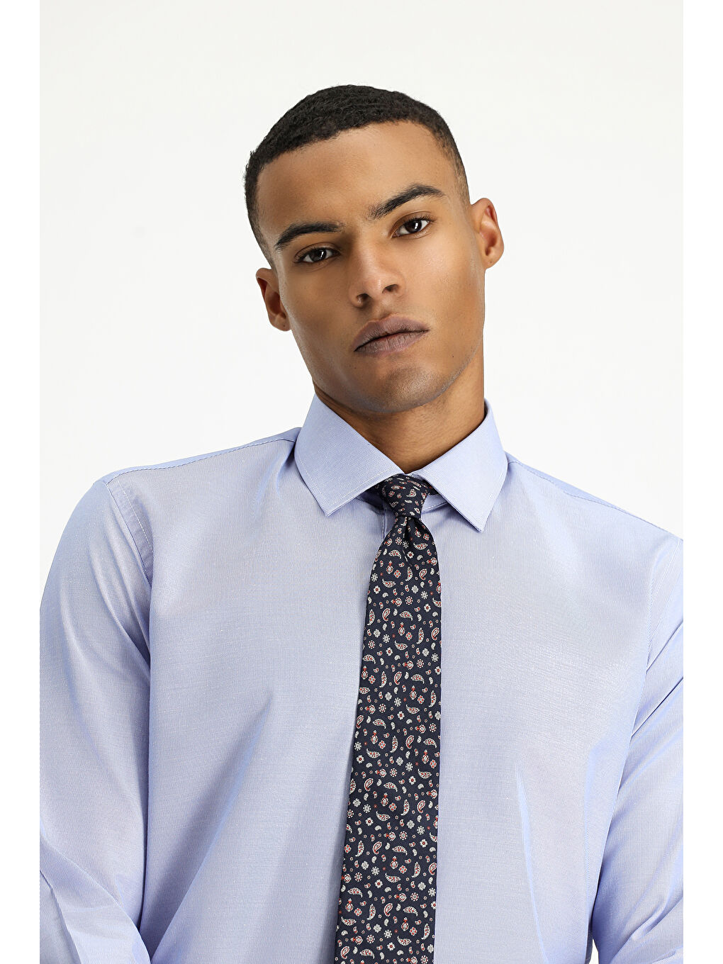 Mavi Uzun Kol Slim Fit Dar Kesim Klasik Desenli Pamuklu Kolay Ütülenebilir Gömlek-2