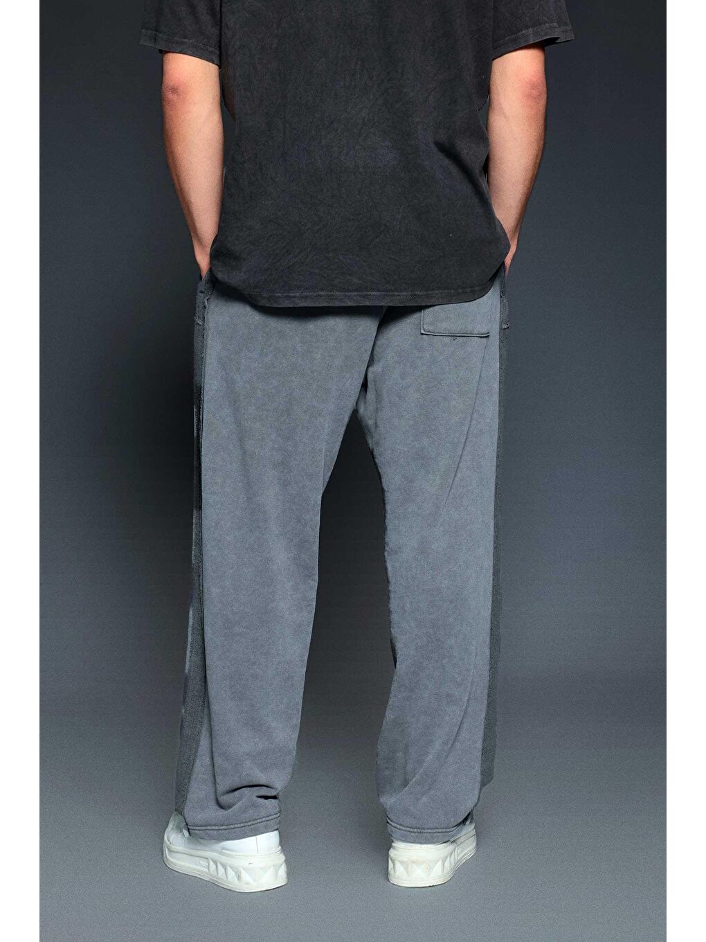 Gri Erkek Baggy Fit Yıkamalı Jogger Pantolon Füme-3